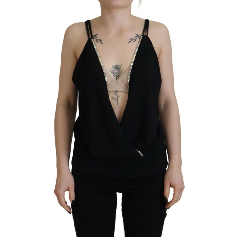 Dsquared² Black Embellished Deep V-neck Sleeveless Tank Women's Top